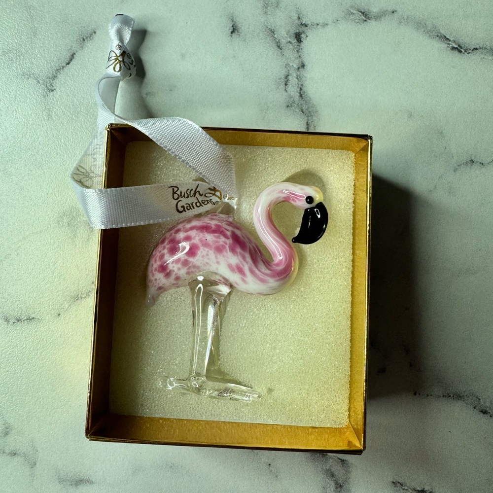 Busch Gardens Flamingo Blown Glass Christmas Passholder Ornament 2022 Busch NIB